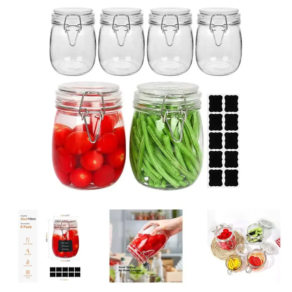 Glass Storage Jars 25Oz 750Ml with Airtight Lids Leak Proof Rubber Gasket
